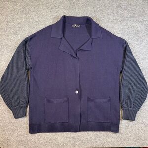 Lillusory‎ Womens XL Cardigan Navy Heavyweight Sweater Chunky Knit Sleeves